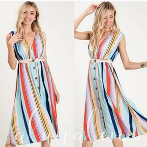 Striped button detail dress